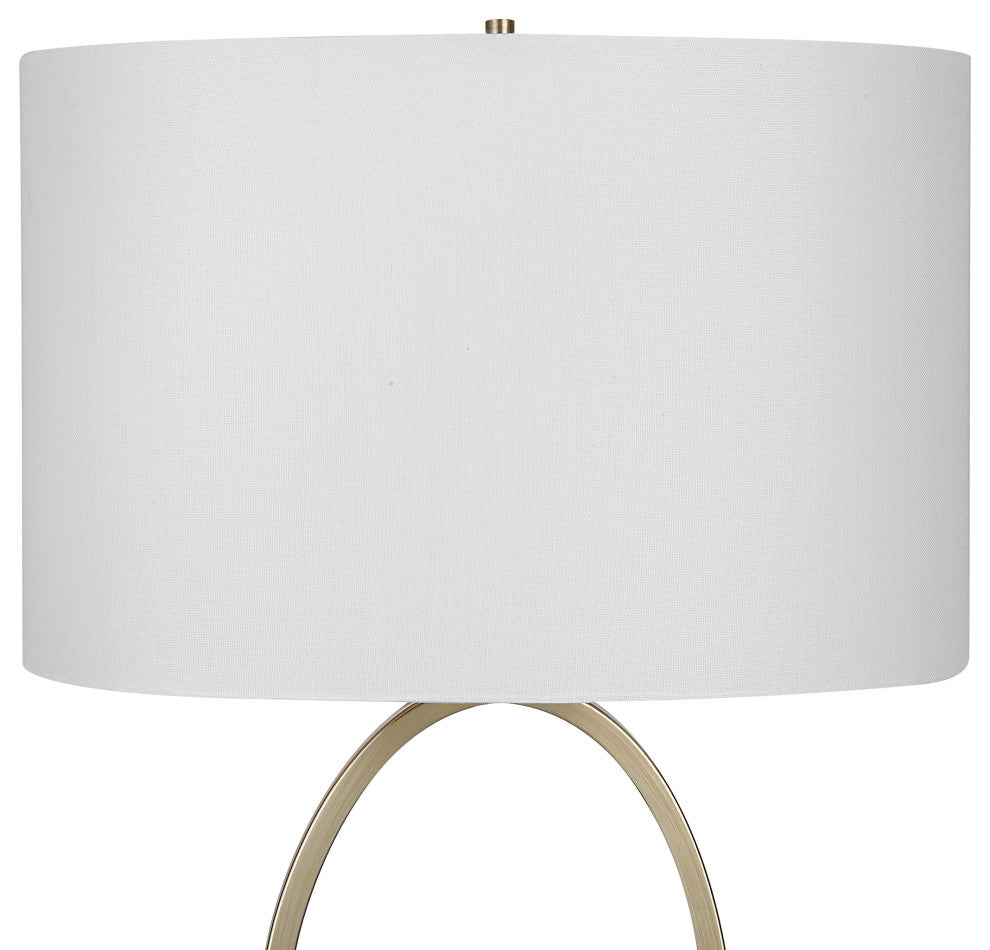 Benzara BM277022 27" Metal Table Lamp, Oval Center Ring, Gold, White