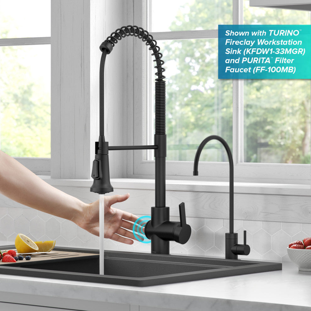 Britt Commercial Style 3-Function Pull-Down 1-Handle 1-Hole Kitchen Faucet, Matte Black (Touchless Ksf-1691mb)
