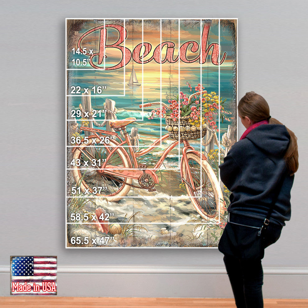 Bicycle by The Sea Wooden Block, 36 X 24