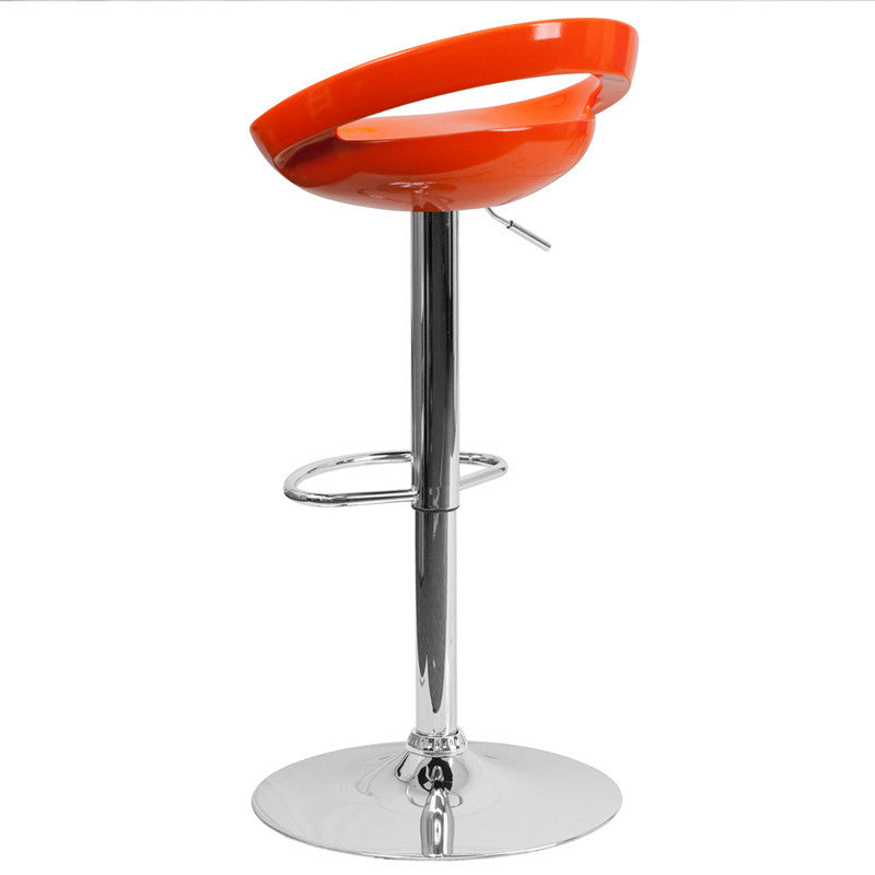 Contemporary Orange Plastic Adjustable Barstool With Chrome Base