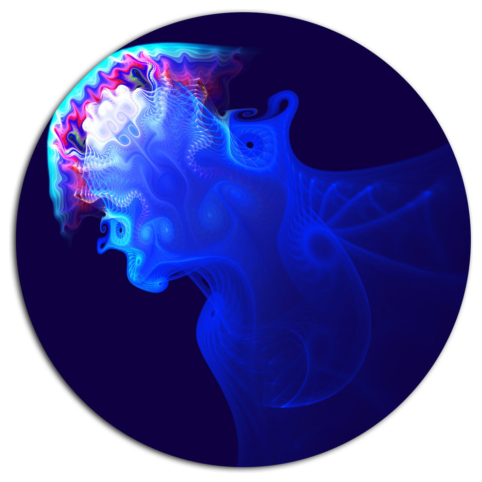Blue Jellyfish In Ocean, Animal Disc Metal Artwork, 11"