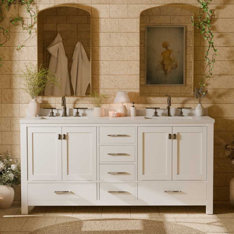 Caroline Avenue 72" Double Bathroom Vanity Set, White