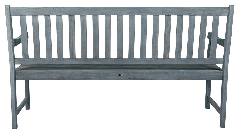 Laurel 59.1" 3-Seat Slat-Back Acacia Wood Outdoor Garden Patio Bench, Gray