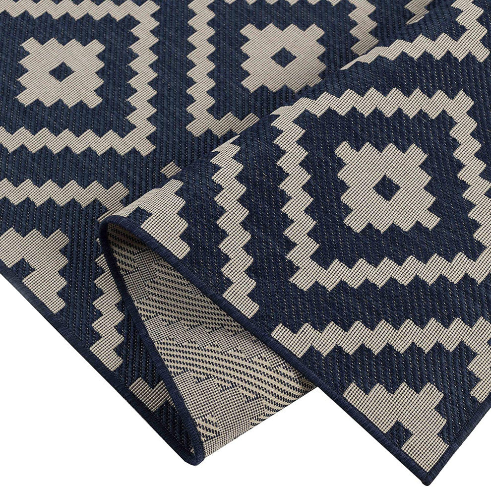 Outdoor Collection Accent Diamond Rug - Moroccan Rug, Navy, 7'10"x10'