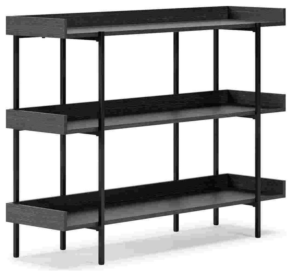 Benzara BM262965 Bookshelf With 3 Tier Design and Metal Legs, Black and Gray