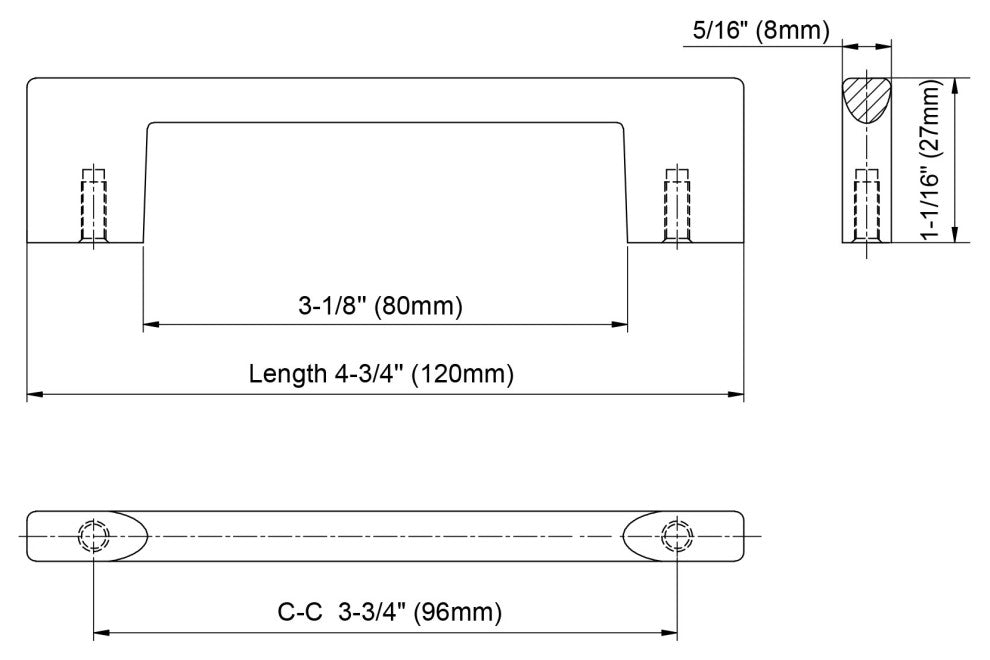 Dowell Series 3008 Handles, 96mm/3.8" CTC, 10-Pack, Brushed Nickel