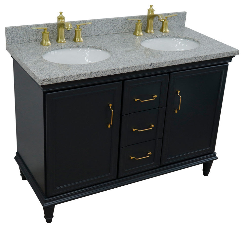 49" Double Vanity, Dark Gray Finish With Gray Granite And Oval Sink