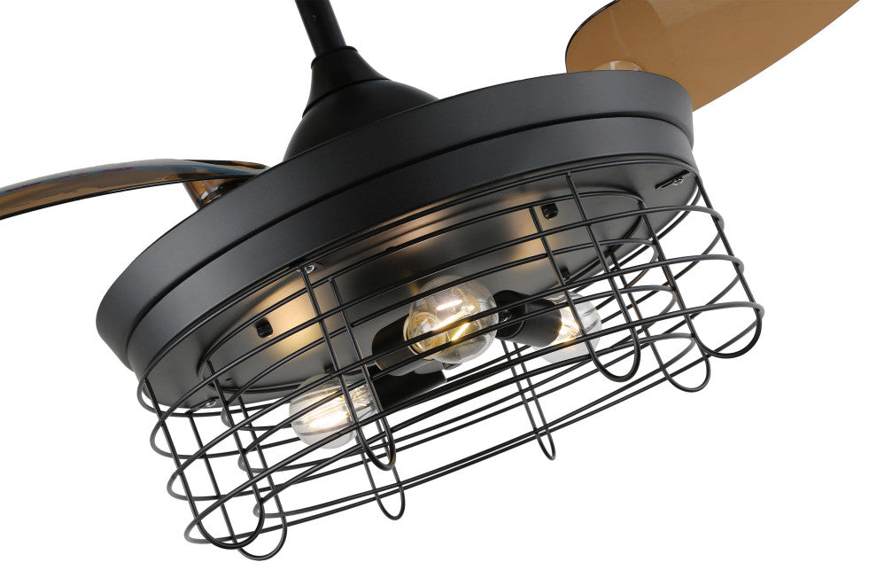 36" Black Industrial Retractable Ceiling Fan with Remote Control, Black