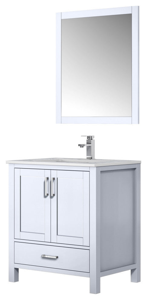 Jacques 30" Single Vanity, Carrara Marble Top, Square Sink&28" Mirror W/ Faucet