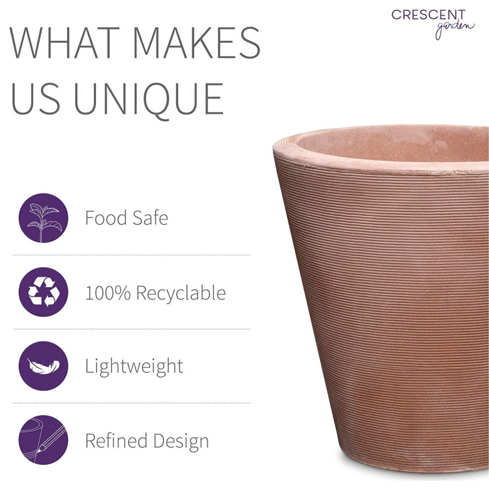 Crescent Garden Madison Planter, Double-Walled Plant Pot, 20" Weatherd Terrcotta