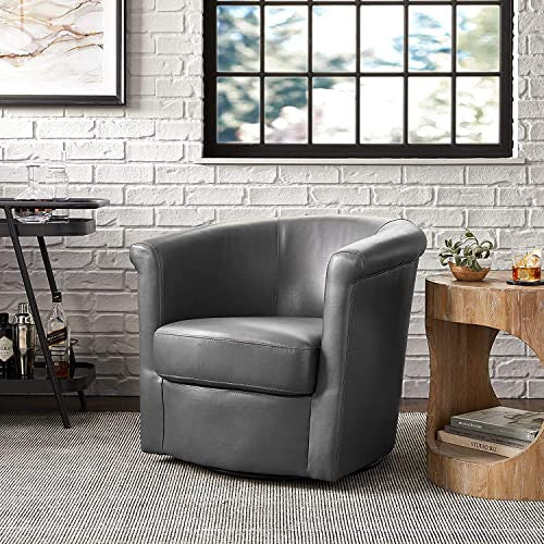 Marvel 360 Swivel Barrel Chair by Grafton Home, Charcoal Grey Faux Leather