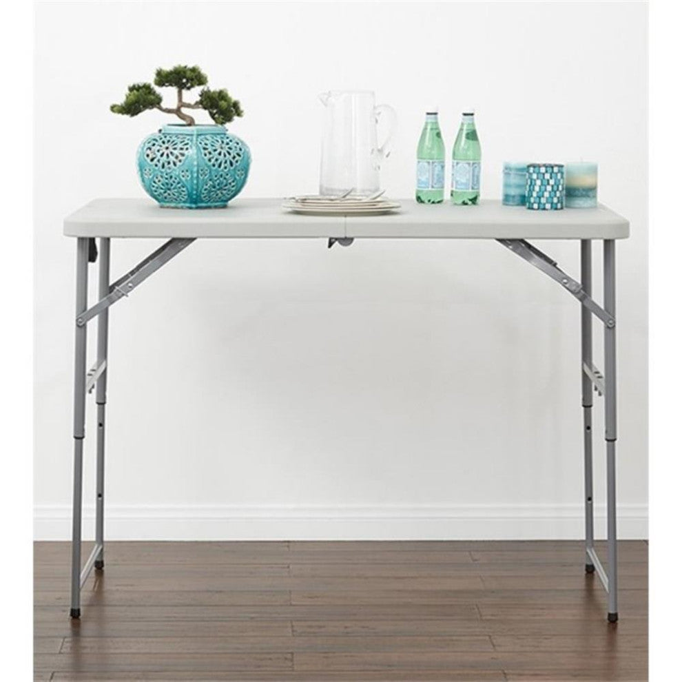 4' Long- Height Adjustable Fold in Half Resin Multi Purpose Table in Light Gray