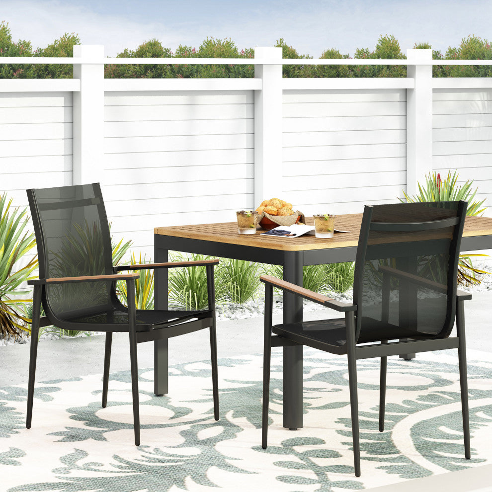 Shane Outdoor Mesh and Aluminum Dining Chairs, Set of 2