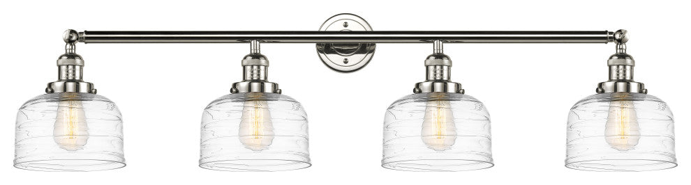 Large Bell 4 Light Bath Vanity Light, Polished Nickel, Clear Deco Swirl