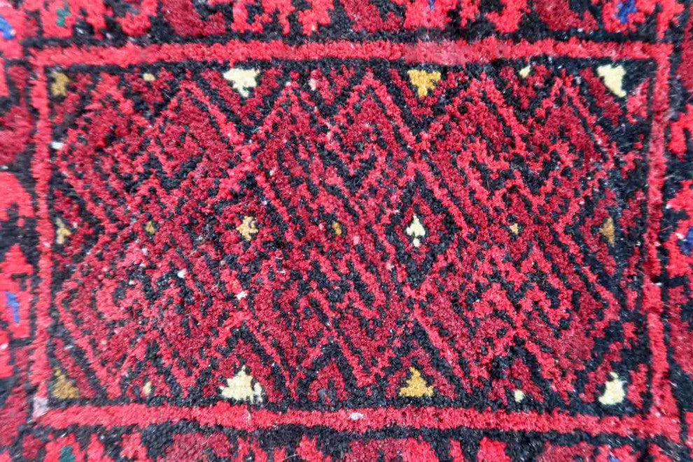 Handmade Vintage Afghan Ersari Mat 0.7'x0.9', 24cmx29cm, 1970s