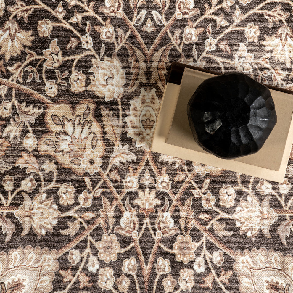 Nuloom Cerise Floral Faded Spill Proof Washable Area Rug, Dark Brown 5'x8'