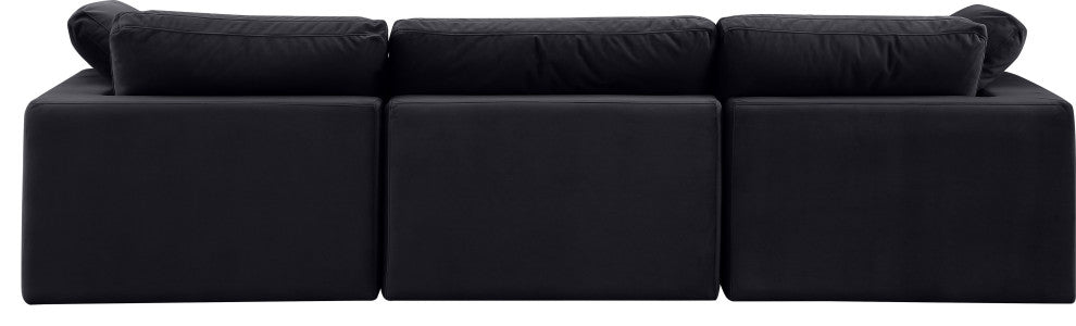 Comfy Upholstered Modular Sofa, Black, 3-Piece: 1 Armless Chair, 2 Corner Chair, Velvet