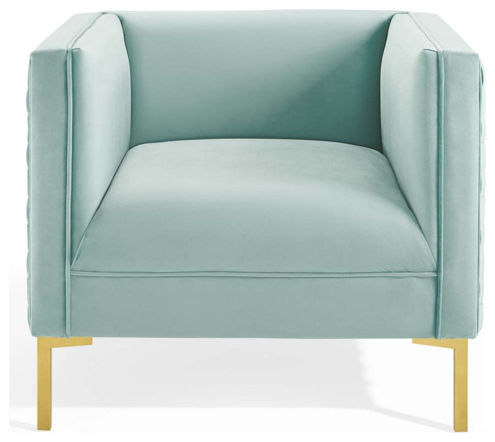 Armchair Accent Chair, Velvet, Blue, Modern, Living Lounge Hotel Hospitality