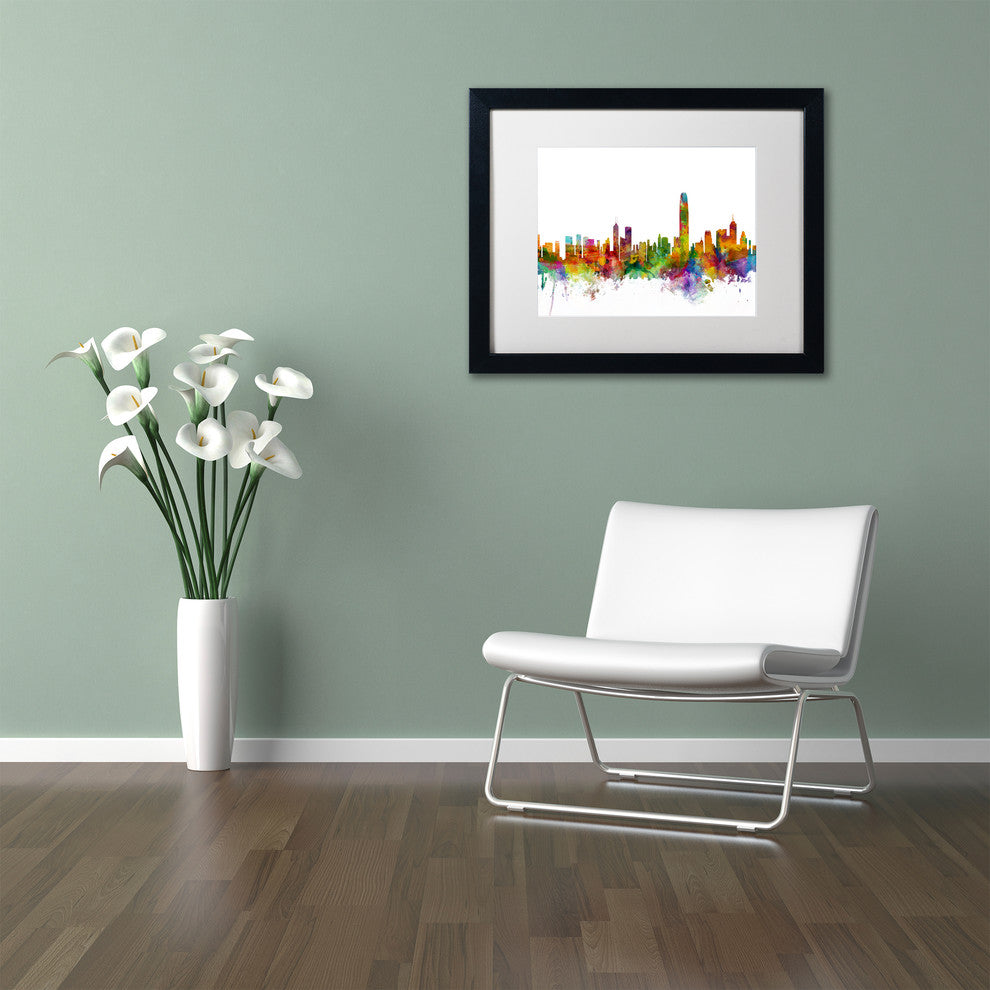 Michael Tompsett ''Hong Kong Skyline White'' Matted Framed Art, 11x14