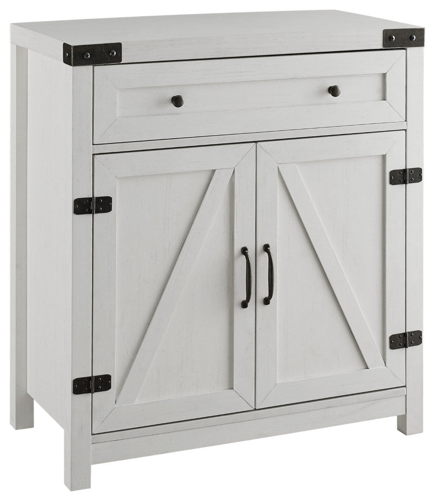 30" Farmhouse Barn Door Accent Cabinet, Brushed White