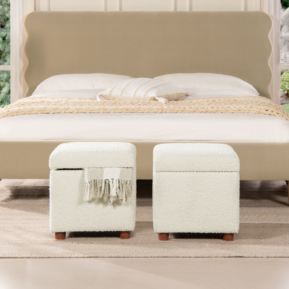 Jacob 18" Storage Cube Ottoman, Ivory White Boucle