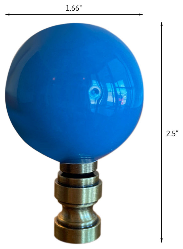 2.5"H Ceramic Sky Blue Round Lamp Finial Antique Brass Base