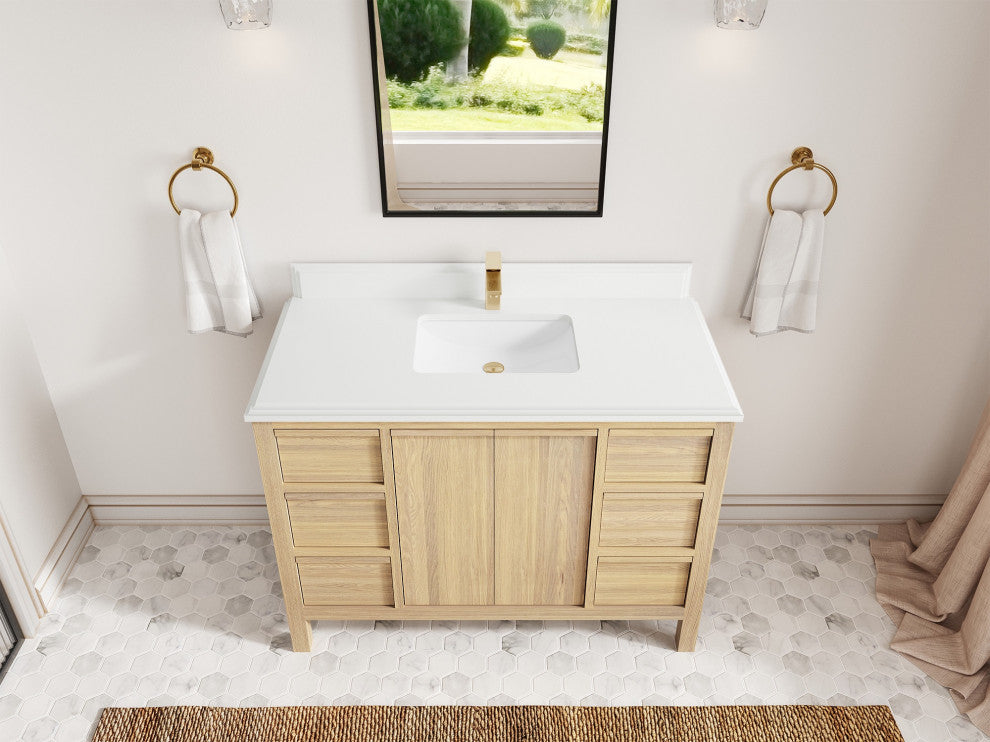 Elizabeth Oak 48" Single Sink Vanity, White 1.5" White Quartz
