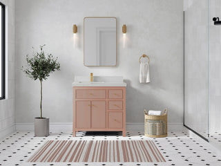 Sonoma 36 Left Offset Reeded  Bath Vanity in Warm Terracotta, 2" Carrara Quartz