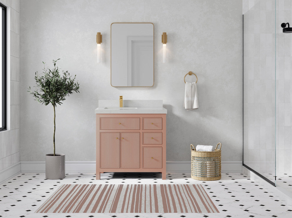 Sonoma 36 Left Offset Reeded  Bath Vanity in Warm Terracotta, 2" Carrara Quartz