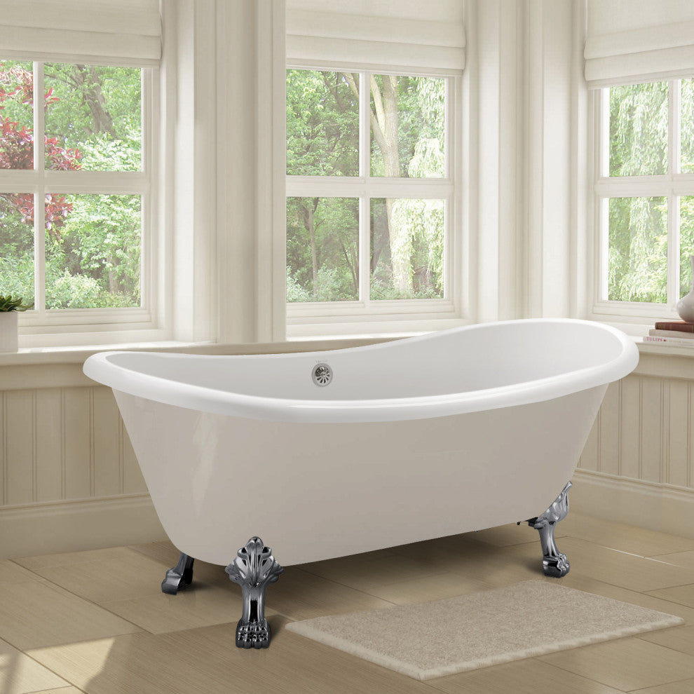 GivingTree 67" Acrylic Clawfoot Tub for Bathroom, Glossy White Soaking Tub