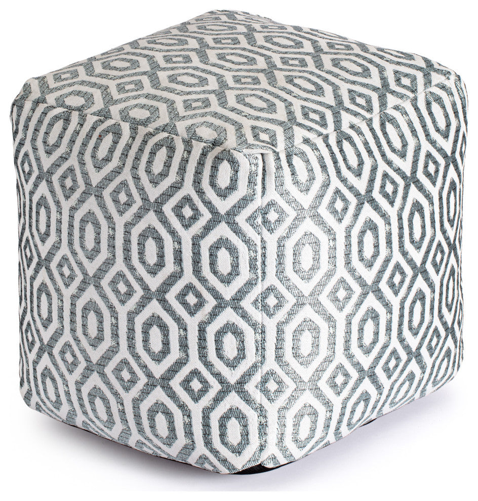 Zuma Teal 18" x 18" x 18" Teal and Ivory Pouf