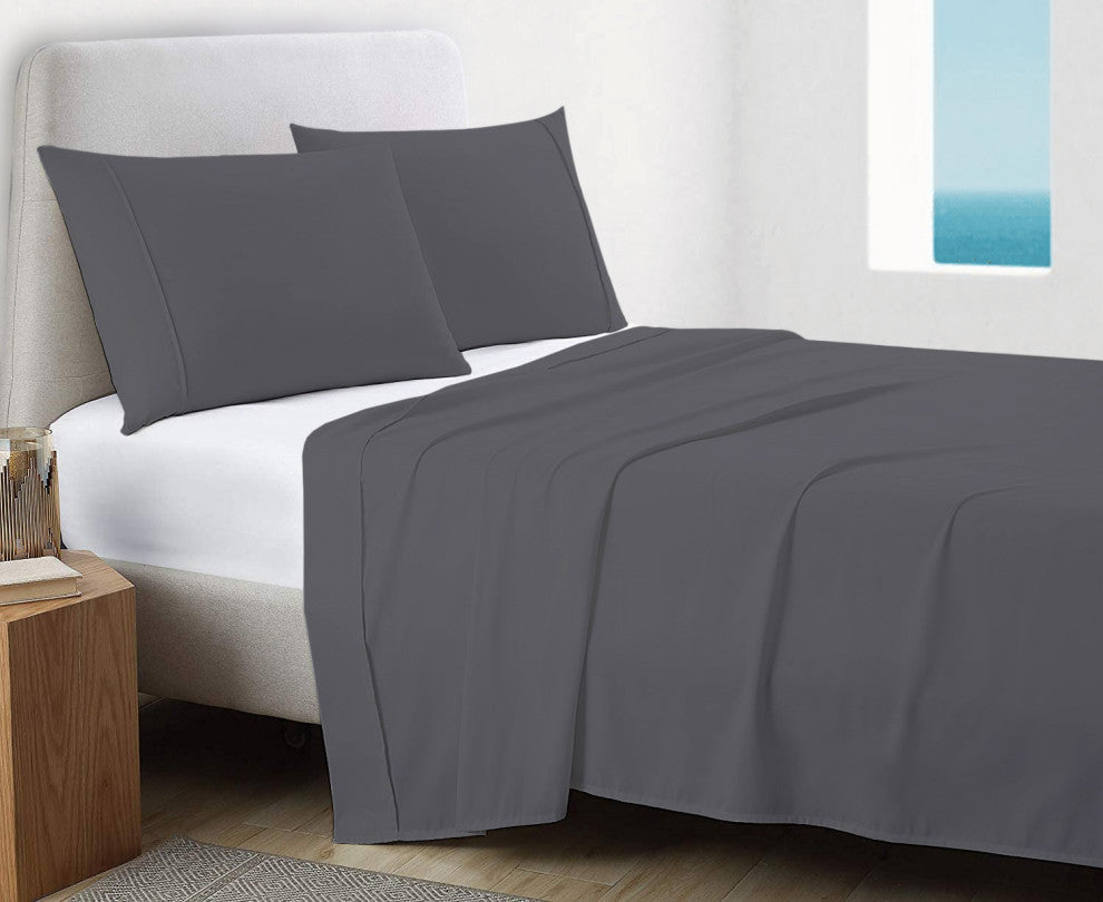 Organic Cotton Sateen Wrinkle Resistant Flat Sheet, Dark Gray, Twin