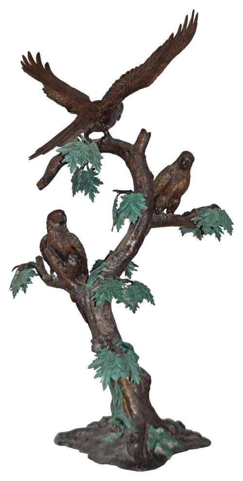 Three Parrots on a Tree Large size Bronze Statue - Size: 25"L x 31"W x 57"H.