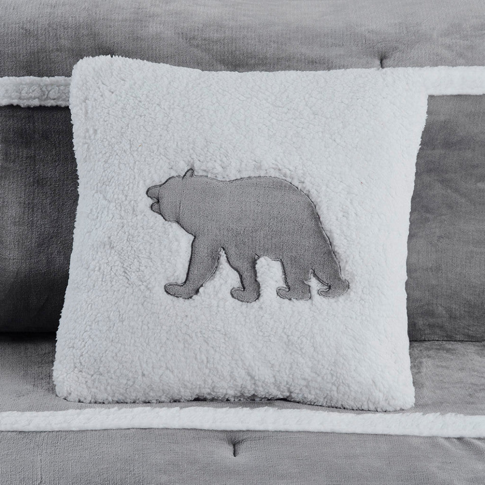 Woolrich Orlen Winter Cabin Plush to Sherpa Comforter Set, Gray
