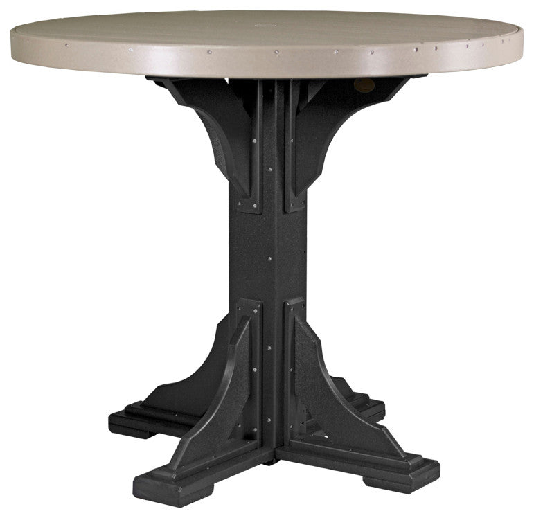 Poly Round Table, Weatherwood & Black, 4' X 4', Bar Height