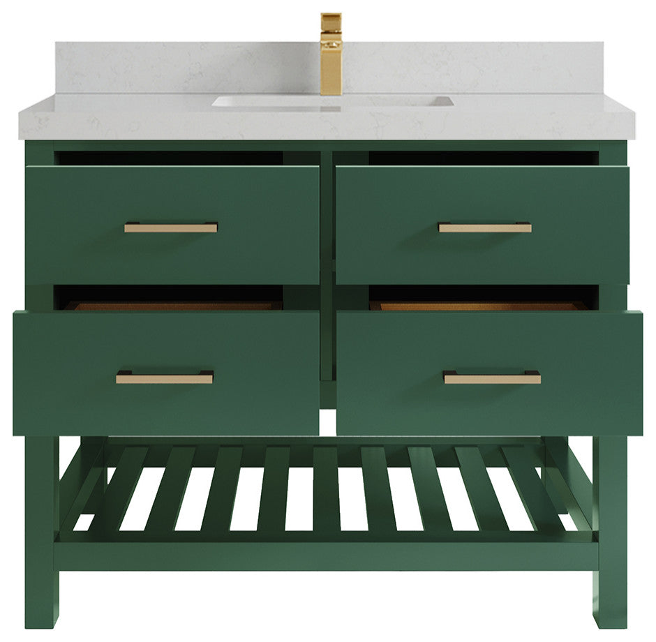 Parker 42 Single Sink Bath Vanity in Lafayette Green  2" Carrara Quartz