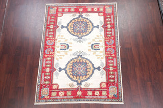 Hand-Knotted Traditional Kazak Pakistani Oriental Area Rug, Beige, 6'9"X5'0"