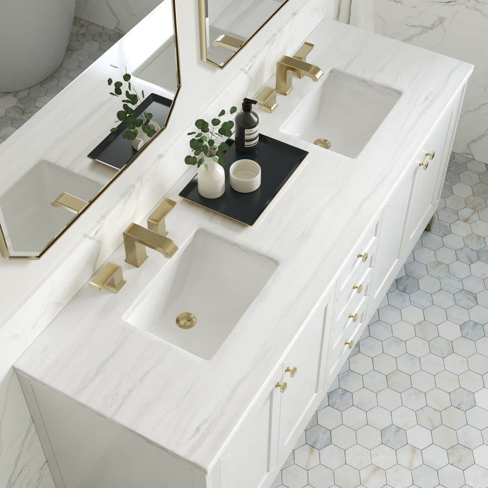 Chicago 72" Double Vanity, Glossy White, Arctic Fall Solid Surface
