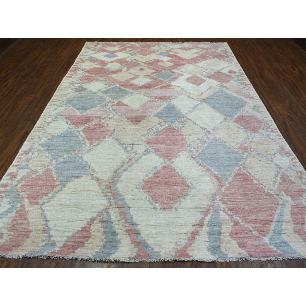 Pink, Soft Wool Hand Knotted, Boujaad Moroccan Berber Oriental Rug, 8'1"x11'7"