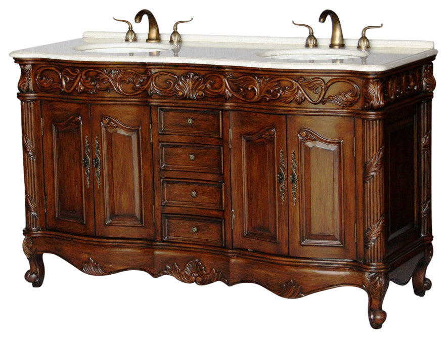 60-Inch Antique Style Double Sink Bathroom Vanity Model 7760-W