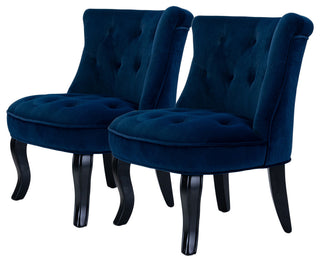 Upholstered Accent Chair With Tufted Back, Set of 2, Navy