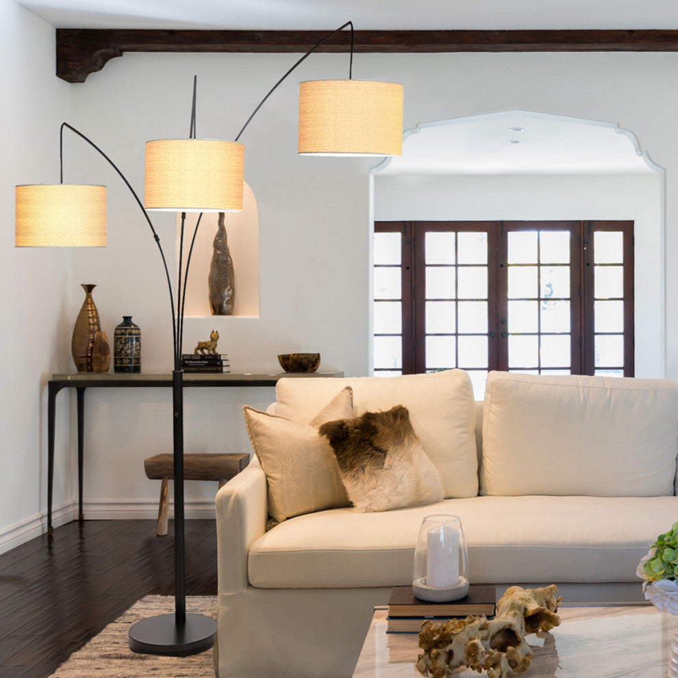 Brightech Trilage Arc Floor Lamp w/Marble Base - 3 Lights Hanging Over the Couch