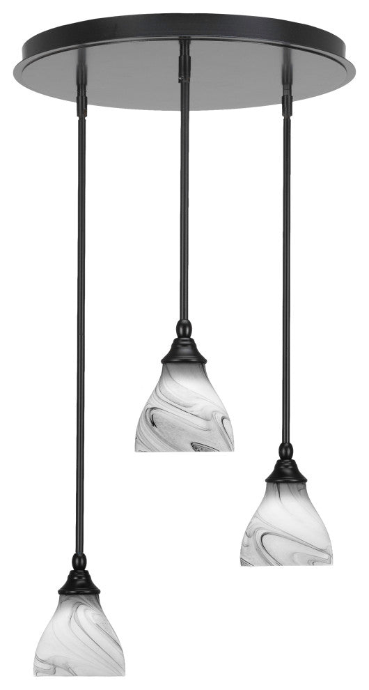 Empire 3-Light Cluster Pendalier, Matte Black/Onyx Swirl