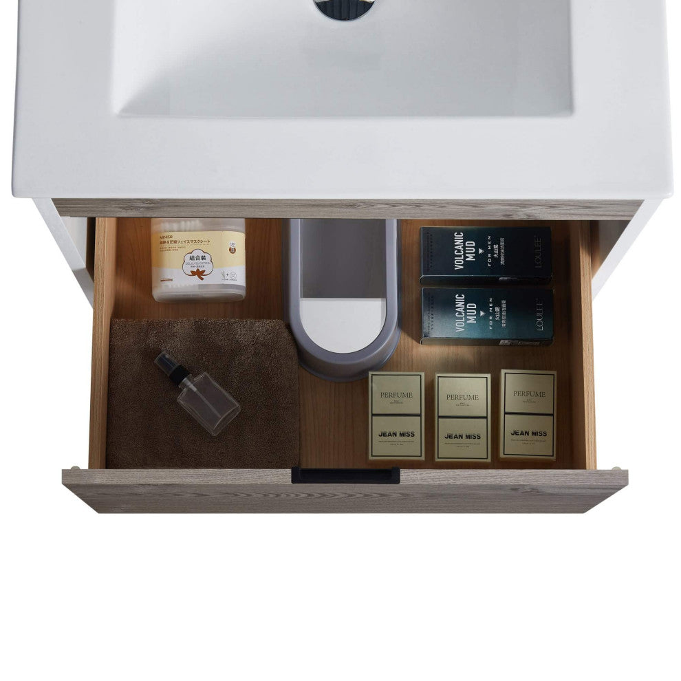 Alpine Wall Mount Bathroom Vanity and Sink, Gray Walnut, 24"