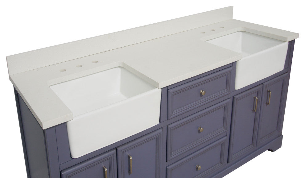 Zelda 72" Bathroom Vanity, Powder Gray, Quartz