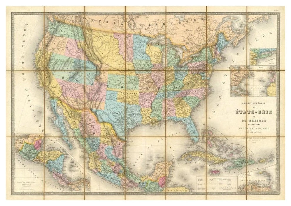 "Carte Generale Des Etats, 1865" Paper Print by E. Andriveau-Goujon, 42"x30"