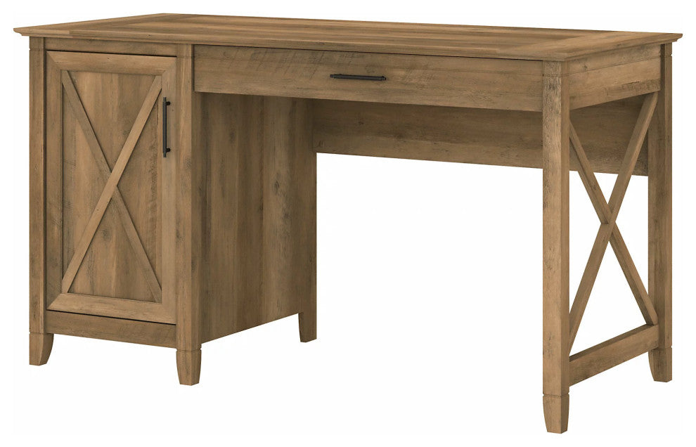 Farmhouse Desk, Large Drawer & X-Shaped Accented Door, Reclaimed Pine