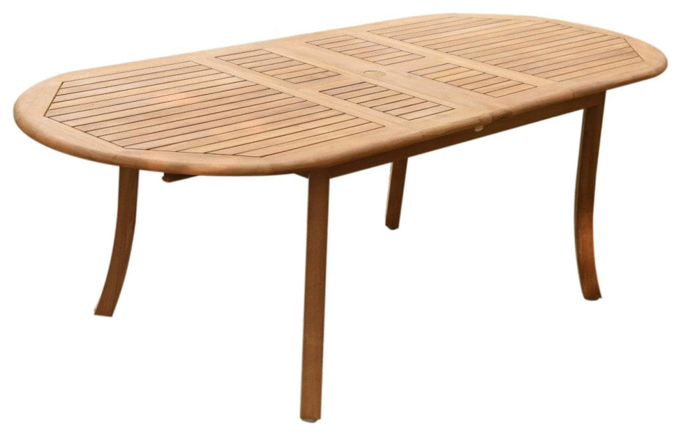 9-Piece Outdoor Teak Dining Set 94" Oval Extn Table, 8 Arbor Stacking Arm Chairs