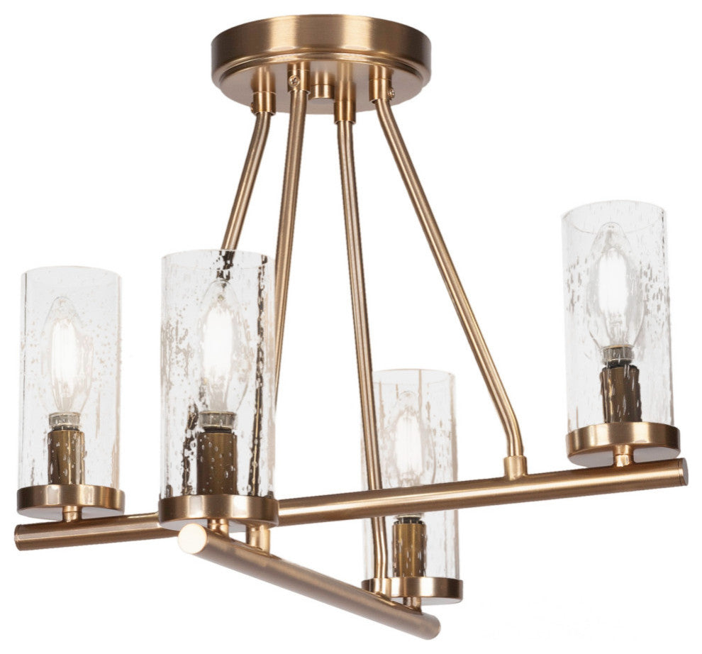 Trinity 4 Light Semi-Flush Shown, New Age Brass Finish With 2.5" Clear Bubble