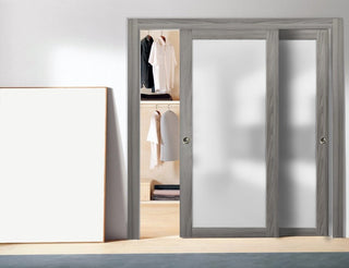 Planum 2102 Closet Bypass Doors 36 x 96, Ginger Ash Tracks Hardware